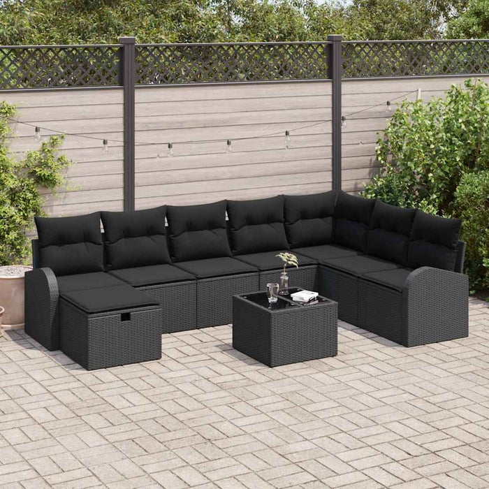 Set de canapele pentru grădină cu pernă 9 pcs Negru Rattan poli - WALTI WALTI