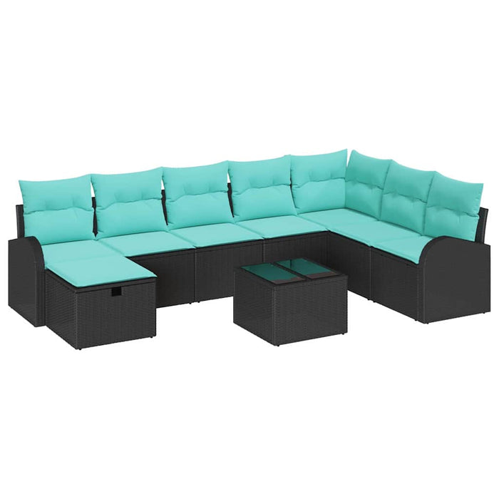 Set de canapele pentru grădină cu pernă 9 pcs Negru Rattan poli WALTI