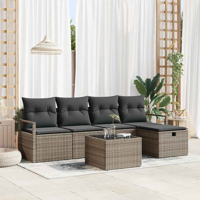 Set de canapele pentru grădină cu pernă 6 pcs Gri Rattan poli - WALTI WALTI