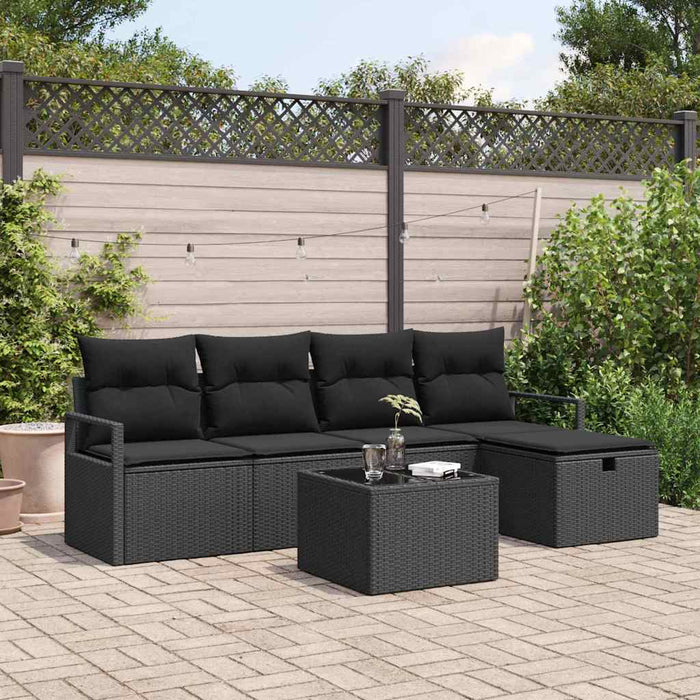 Set de canapele pentru grădină cu pernă 6 pcs Negru Rattan poli - WALTI WALTI