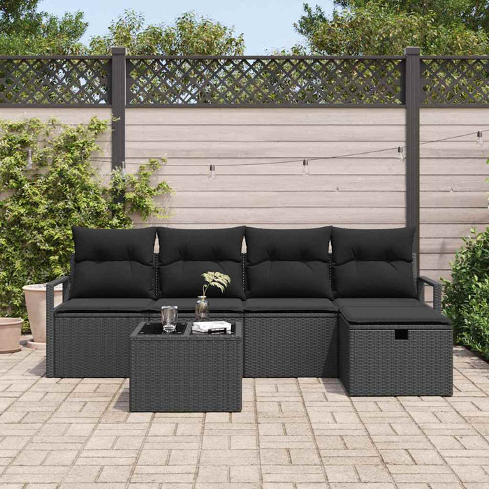 Set de canapele pentru grădină cu pernă 6 pcs Negru Rattan poli - WALTI WALTI