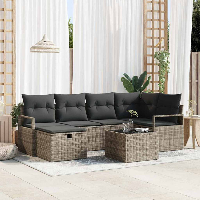 Set de canapele pentru grădină cu pernă 7 pcs Gri Rattan poli - WALTI WALTI