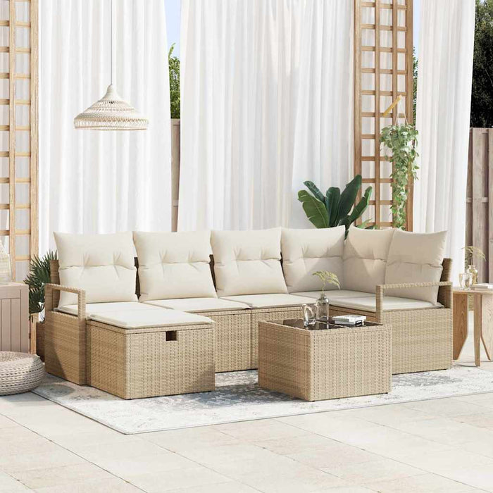 Set de canapele pentru grădină cu pernă 7 pcs Bej Rattan poli - WALTI WALTI