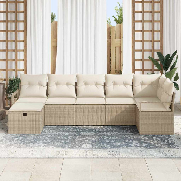 Set de canapele pentru grădină cu pernă 7 pcs Bej Rattan poli - WALTI WALTI