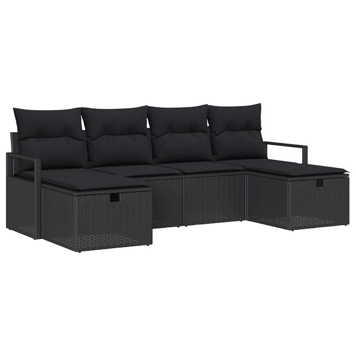 Set de canapele pentru grădină cu pernă 6 pcs Negru Rattan poli - WALTI WALTI