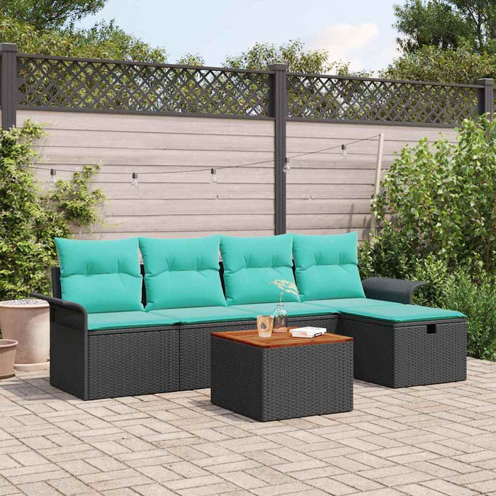 Set de canapele pentru grădină cu pernă 6 pcs Negru Rattan poli - WALTI WALTI