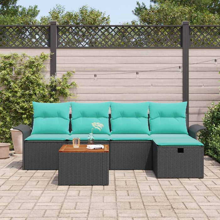 Set de canapele pentru grădină cu pernă 6 pcs Negru Rattan poli - WALTI WALTI