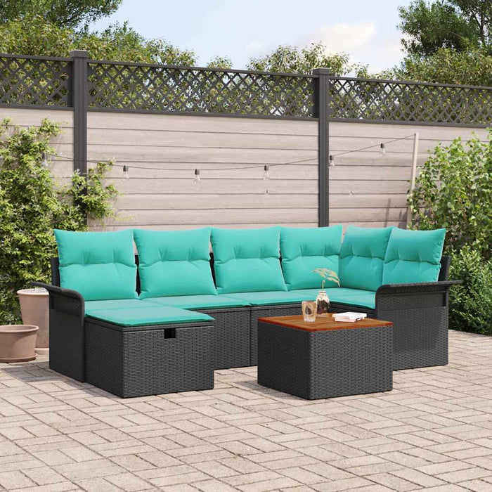 Set de canapele pentru grădină cu pernă 7 pcs Negru Rattan poli - WALTI WALTI