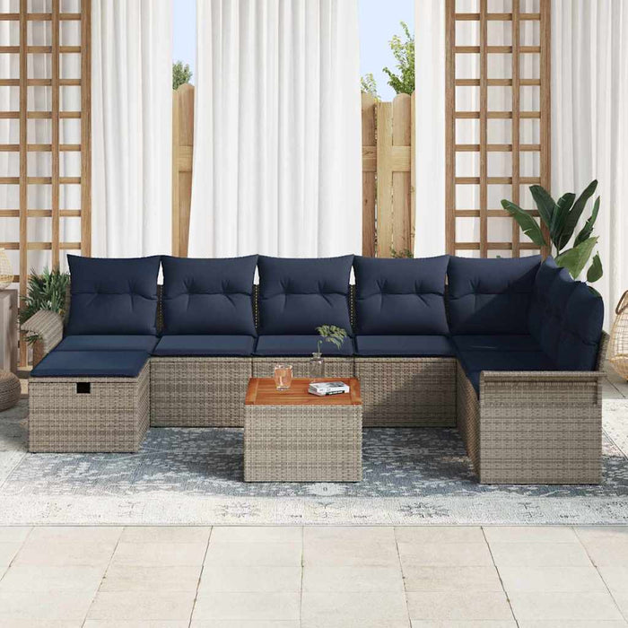 Set de canapele pentru grădină cu pernă 9 pcs Gri Rattan poli - WALTI WALTI