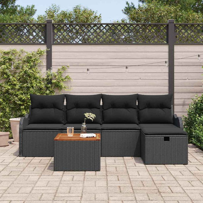 Set de canapele pentru grădină cu pernă 6 pcs Negru Rattan poli - WALTI WALTI