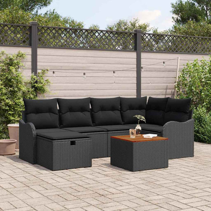 Set de canapele pentru grădină cu pernă 7 pcs Negru Rattan poli - WALTI WALTI