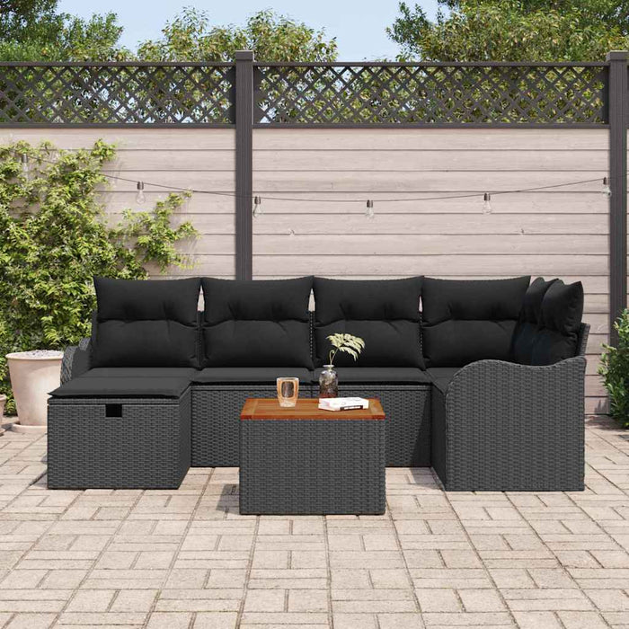 Set de canapele pentru grădină cu pernă 7 pcs Negru Rattan poli - WALTI WALTI