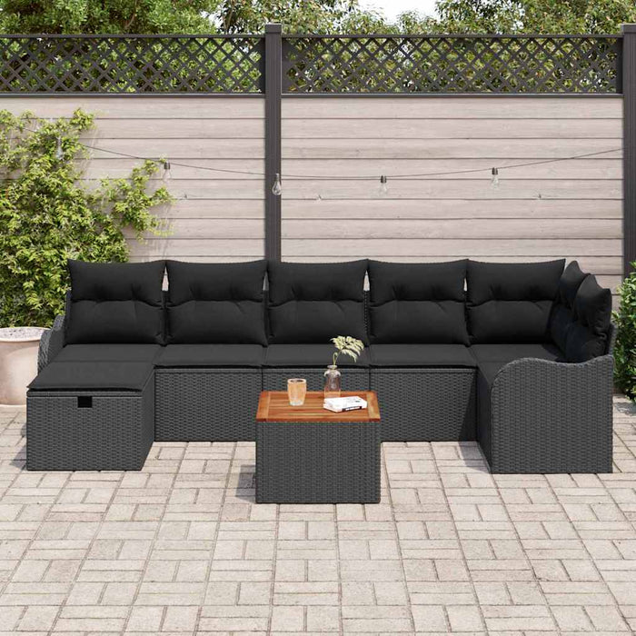 Set de canapele pentru grădină cu pernă 8 pcs Negru Rattan poli - WALTI WALTI