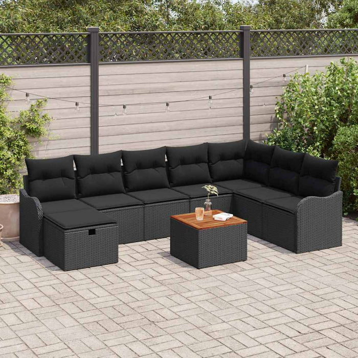 Set de canapele pentru grădină cu pernă 9 pcs Negru Rattan poli - WALTI WALTI