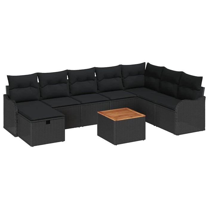 Set de canapele pentru grădină cu pernă 9 pcs Negru Rattan poli - WALTI WALTI