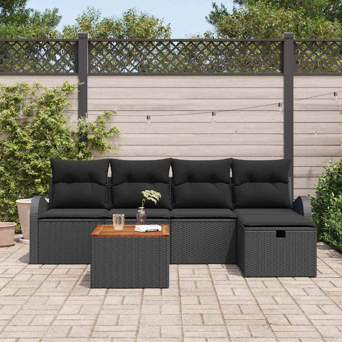 Set de canapele pentru grădină cu pernă 6 pcs Negru Rattan poli - WALTI WALTI