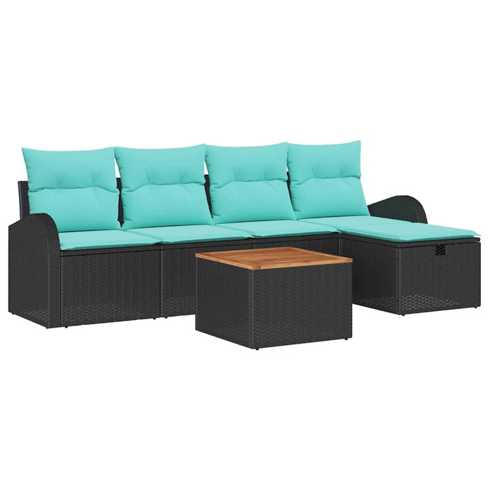Set de canapele pentru grădină cu pernă 6 pcs Negru Rattan poli WALTI