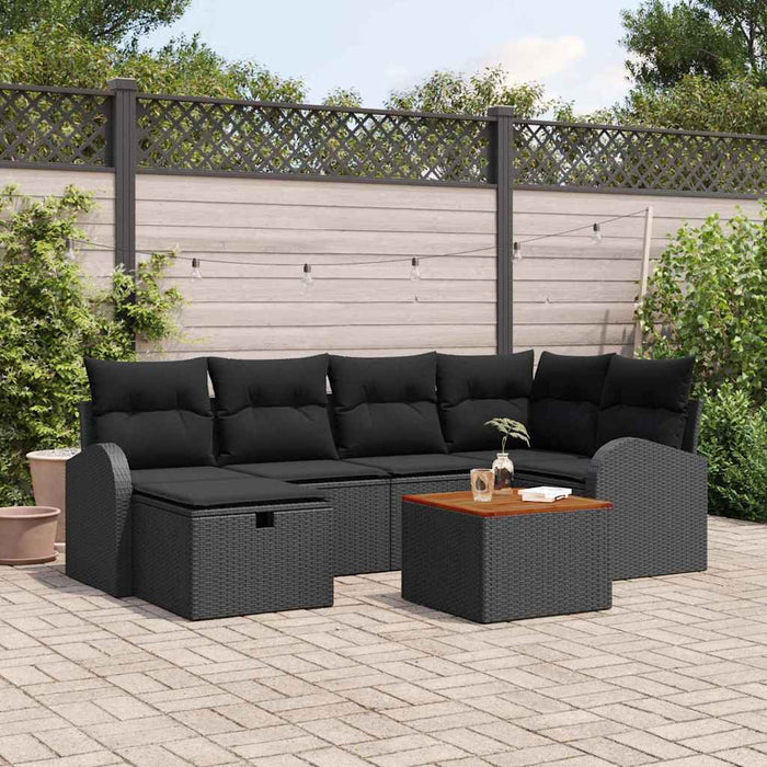 Set de canapele pentru grădină cu pernă 7 pcs Negru Rattan poli - WALTI WALTI