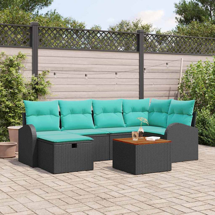 Set de canapele pentru grădină cu pernă 7 pcs Negru Rattan poli WALTI