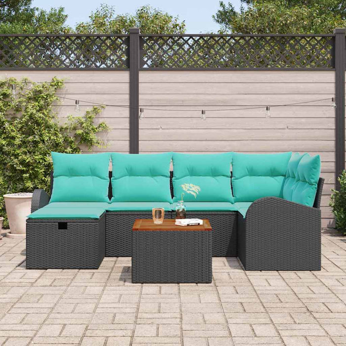 Set de canapele pentru grădină cu pernă 7 pcs Negru Rattan poli WALTI