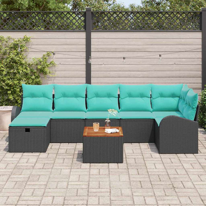 Set de canapele pentru grădină cu pernă 8 pcs Negru Rattan poli WALTI