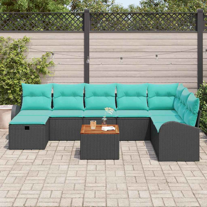 Set de canapele pentru grădină cu pernă 9 pcs Negru Rattan poli WALTI