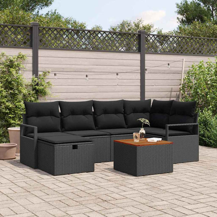 Set de canapele pentru grădină cu pernă 7 pcs Negru Rattan poli - WALTI WALTI