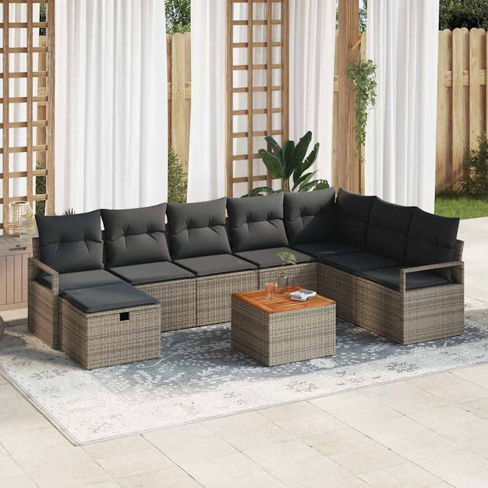 Set de canapele pentru grădină cu pernă 9 pcs Gri Rattan poli - WALTI WALTI