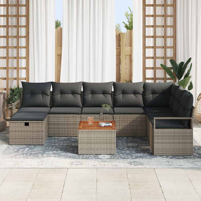 Set de canapele pentru grădină cu pernă 9 pcs Gri Rattan poli - WALTI WALTI