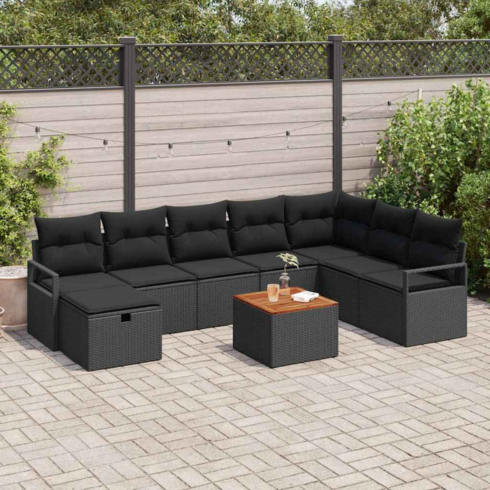 Set de canapele pentru grădină cu pernă 9 pcs Negru Rattan poli - WALTI WALTI