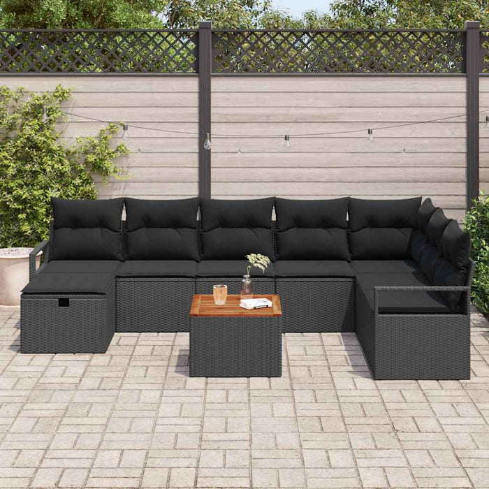 Set de canapele pentru grădină cu pernă 9 pcs Negru Rattan poli - WALTI WALTI