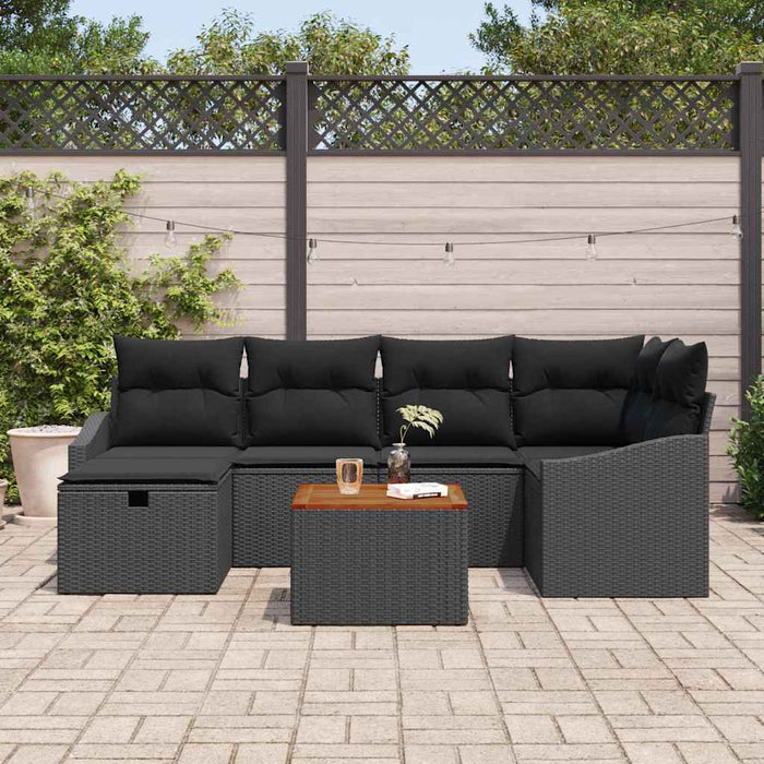 Set de canapele pentru grădină cu pernă 7 pcs Negru Rattan poli - WALTI WALTI