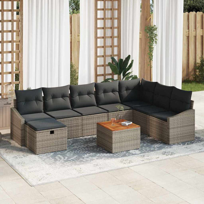 Set de canapele pentru grădină cu pernă 9 pcs Gri Rattan poli - WALTI WALTI