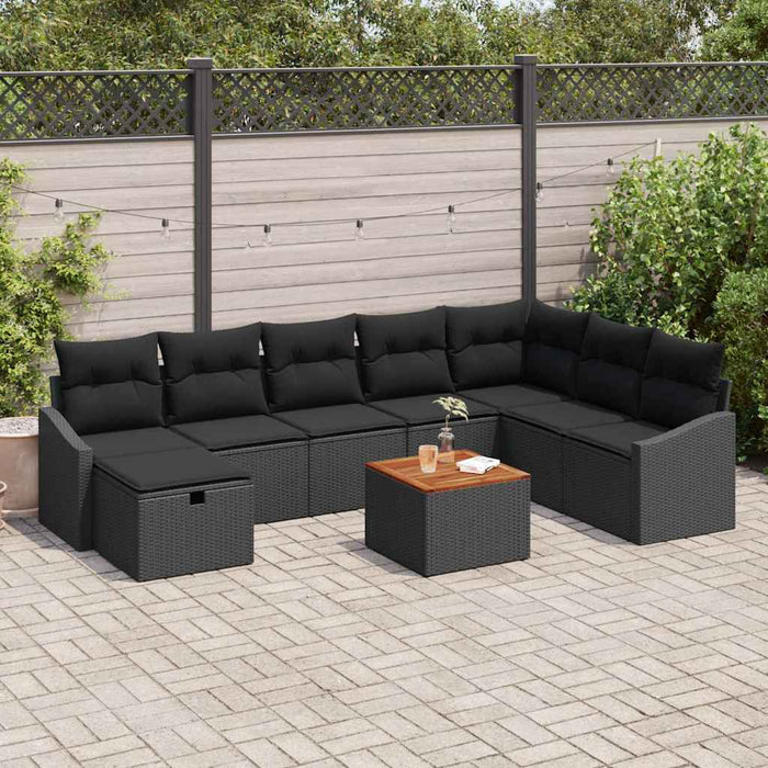 Set de canapele pentru grădină cu pernă 9 pcs Negru Rattan poli - WALTI WALTI