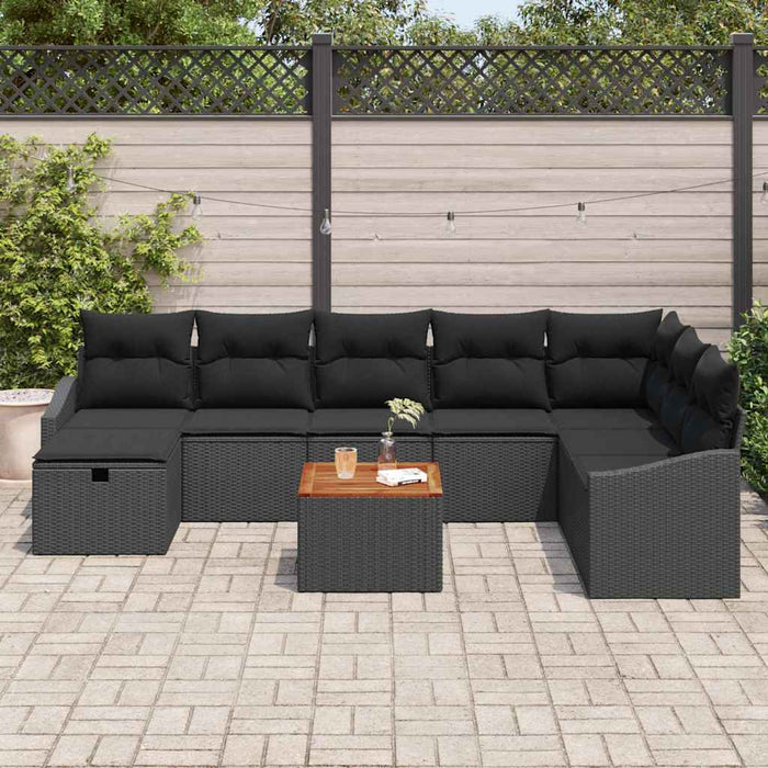 Set de canapele pentru grădină cu pernă 9 pcs Negru Rattan poli - WALTI WALTI