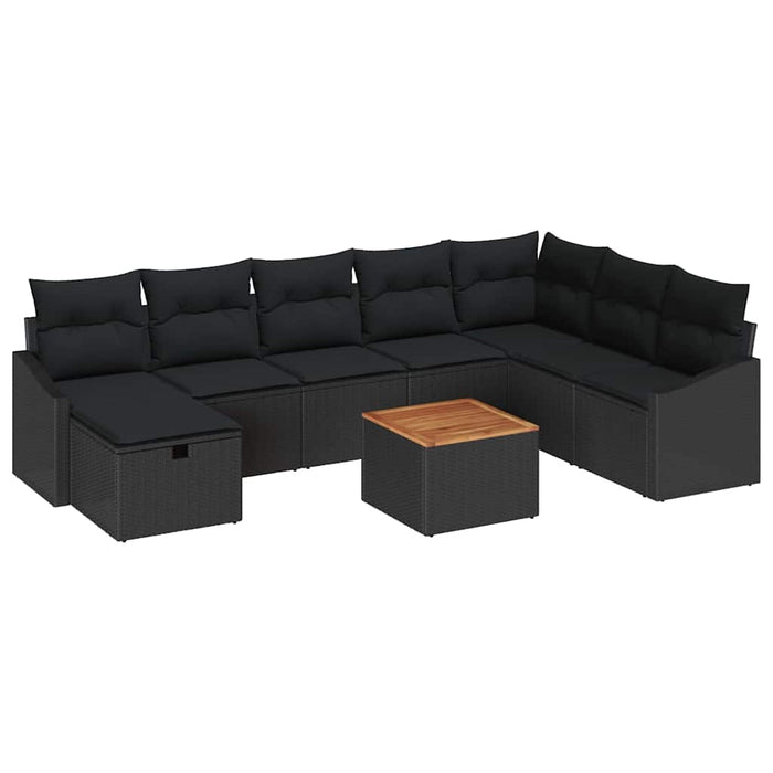 Set de canapele pentru grădină cu pernă 9 pcs Negru Rattan poli - WALTI WALTI