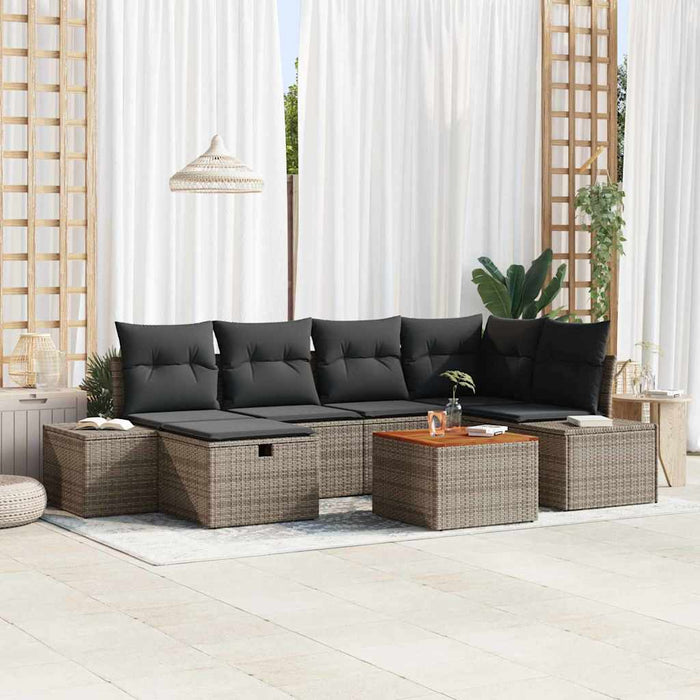 Set de canapele pentru grădină cu pernă 7 pcs Gri Rattan poli - WALTI WALTI