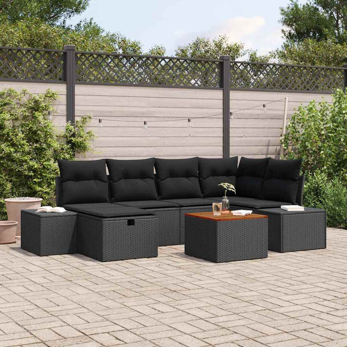 Set de canapele pentru grădină cu pernă 7 pcs Negru Rattan poli - WALTI WALTI
