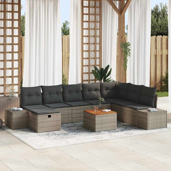 Set de canapele pentru grădină cu pernă 9 pcs Gri Rattan poli - WALTI WALTI