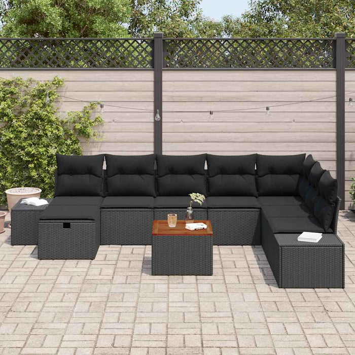 Set de canapele pentru grădină cu pernă 9 pcs Negru Rattan poli - WALTI WALTI
