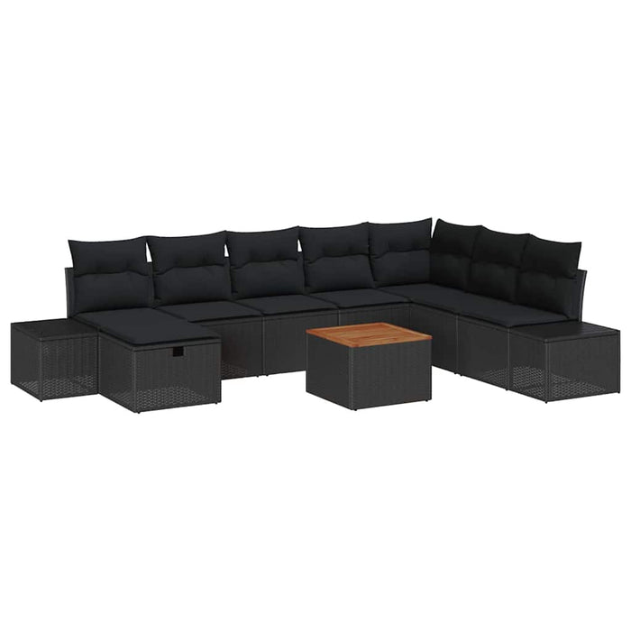 Set de canapele pentru grădină cu pernă 9 pcs Negru Rattan poli - WALTI WALTI