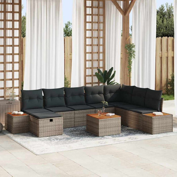 Set de canapele pentru grădină cu pernă 9 pcs Gri Rattan poli - WALTI WALTI