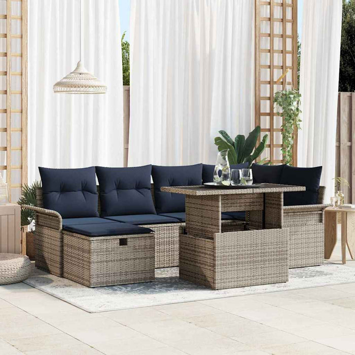 Set de canapele pentru grădină cu pernă 7 pcs Gri Rattan poli - WALTI WALTI