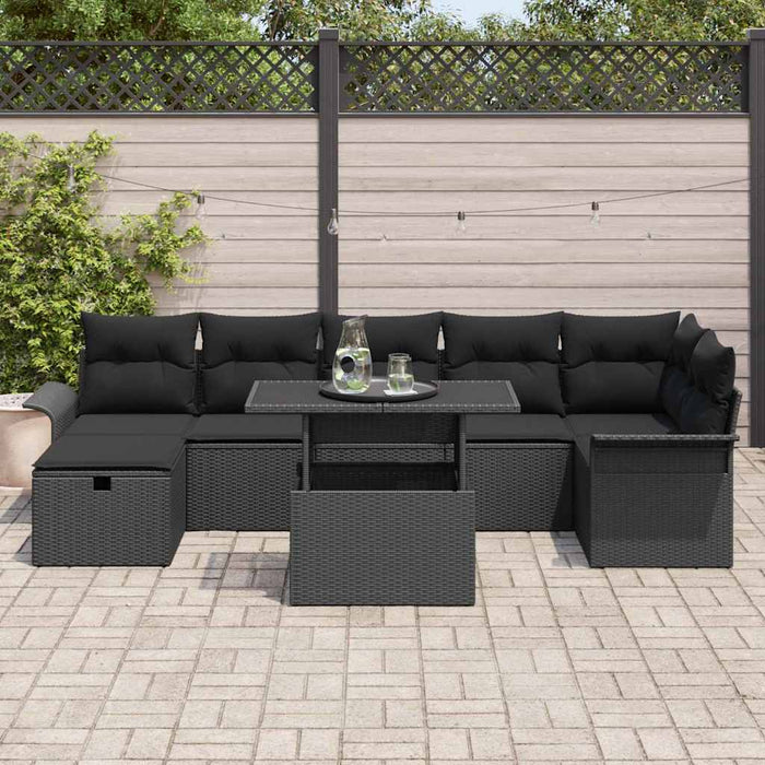 Set de canapele pentru grădină cu pernă 8 pcs Negru Rattan poli - WALTI WALTI