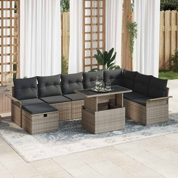 Set de canapele pentru grădină cu pernă 9 pcs Gri Rattan poli - WALTI WALTI