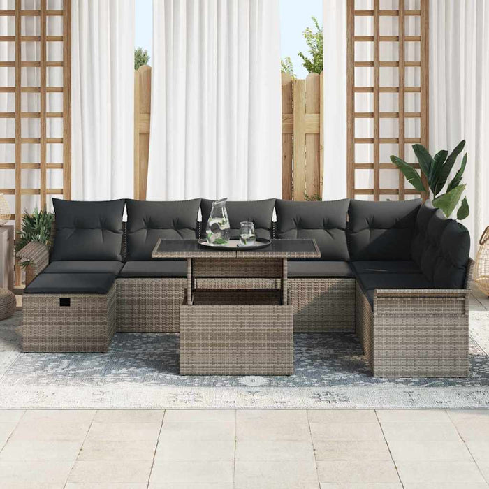Set de canapele pentru grădină cu pernă 9 pcs Gri Rattan poli - WALTI WALTI