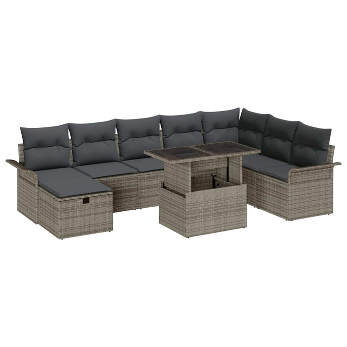 Set de canapele pentru grădină cu pernă 9 pcs Gri Rattan poli - WALTI WALTI