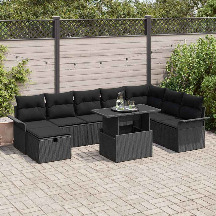 Set de canapele pentru grădină cu pernă 9 pcs Negru Rattan poli - WALTI WALTI