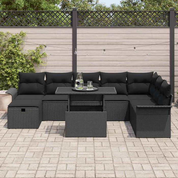Set de canapele pentru grădină cu pernă 9 pcs Negru Rattan poli - WALTI WALTI