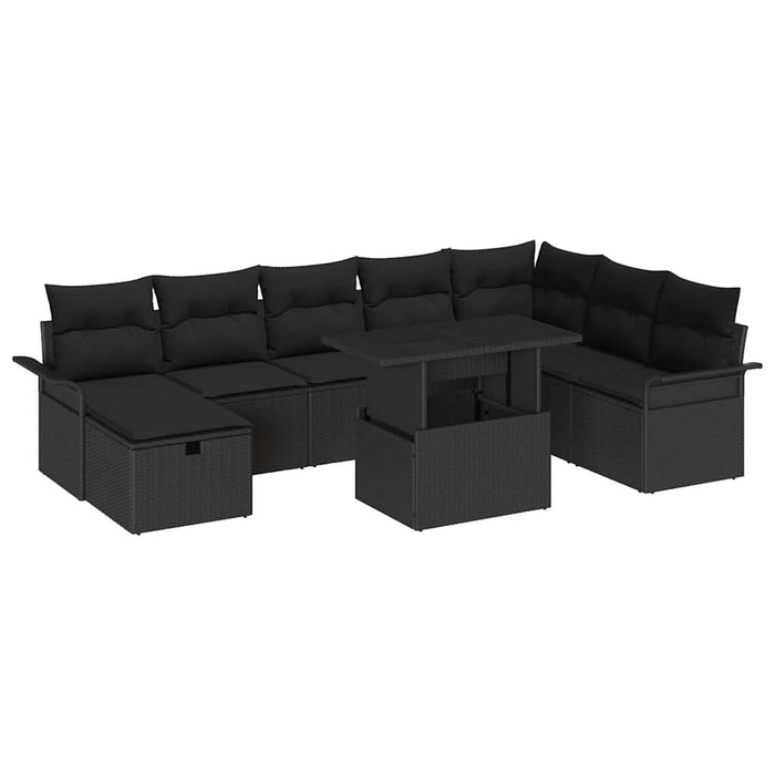 Set de canapele pentru grădină cu pernă 9 pcs Negru Rattan poli - WALTI WALTI